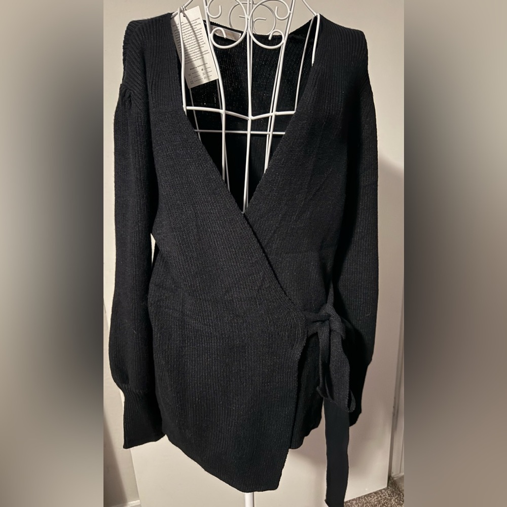 Black Wrap Knit Cardigan Sweater
